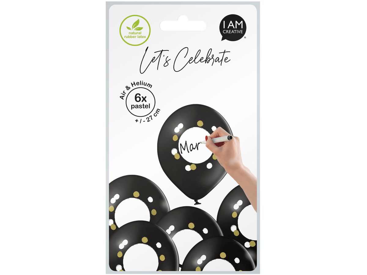 I AM CREATIVE Ballons DIY Inscription 27cm 1000-1069 noir 6 pièces (7611983246953)