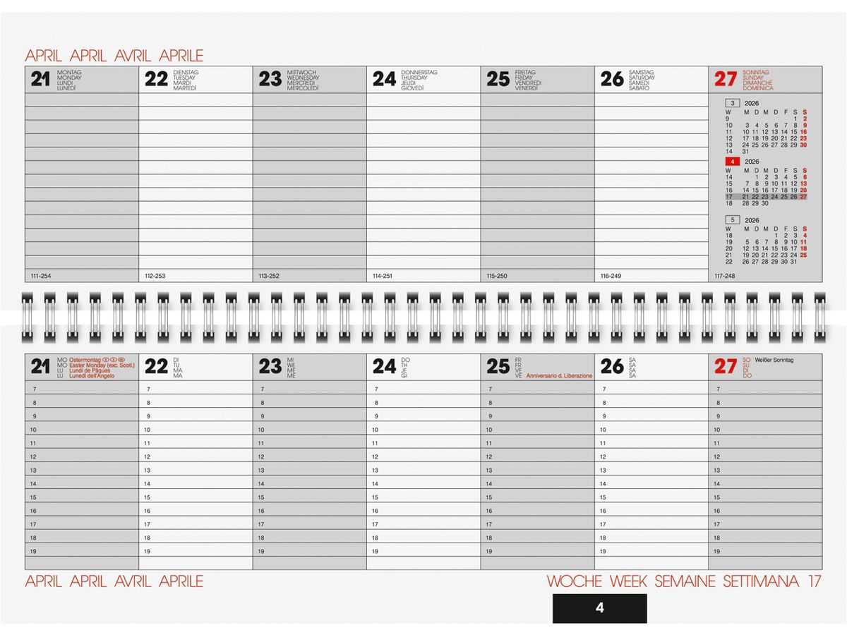 BIELLA Pultkalender Colorful 2026 888377050026U 1W/2S blau ML 29.7x10.5cm (7611365527847)