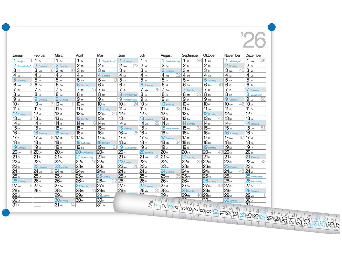 BÜHNER Planificateur annuel DE 2026 K12-CH-B-FSC 12M 98x68cm (4260256370272)