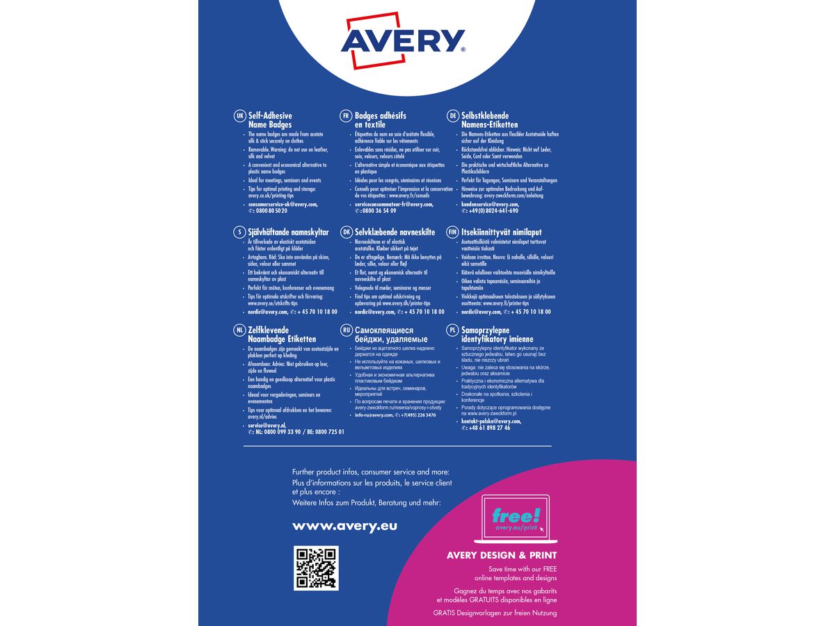 AVERY ZWECKFORM Etiquette d'identité 65mm L4881-20 blanc 20 feuilles/160 pcs. (4004182148112)