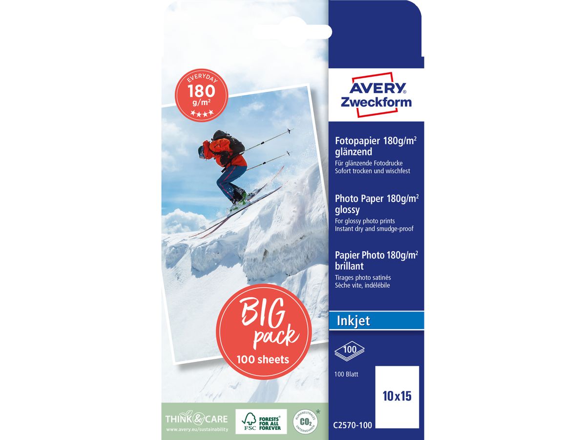 AVERY ZWECKFORM InkJet Photo Paper 10x15cm C2570-100 180g classic 100 feuilles (4004182410264)