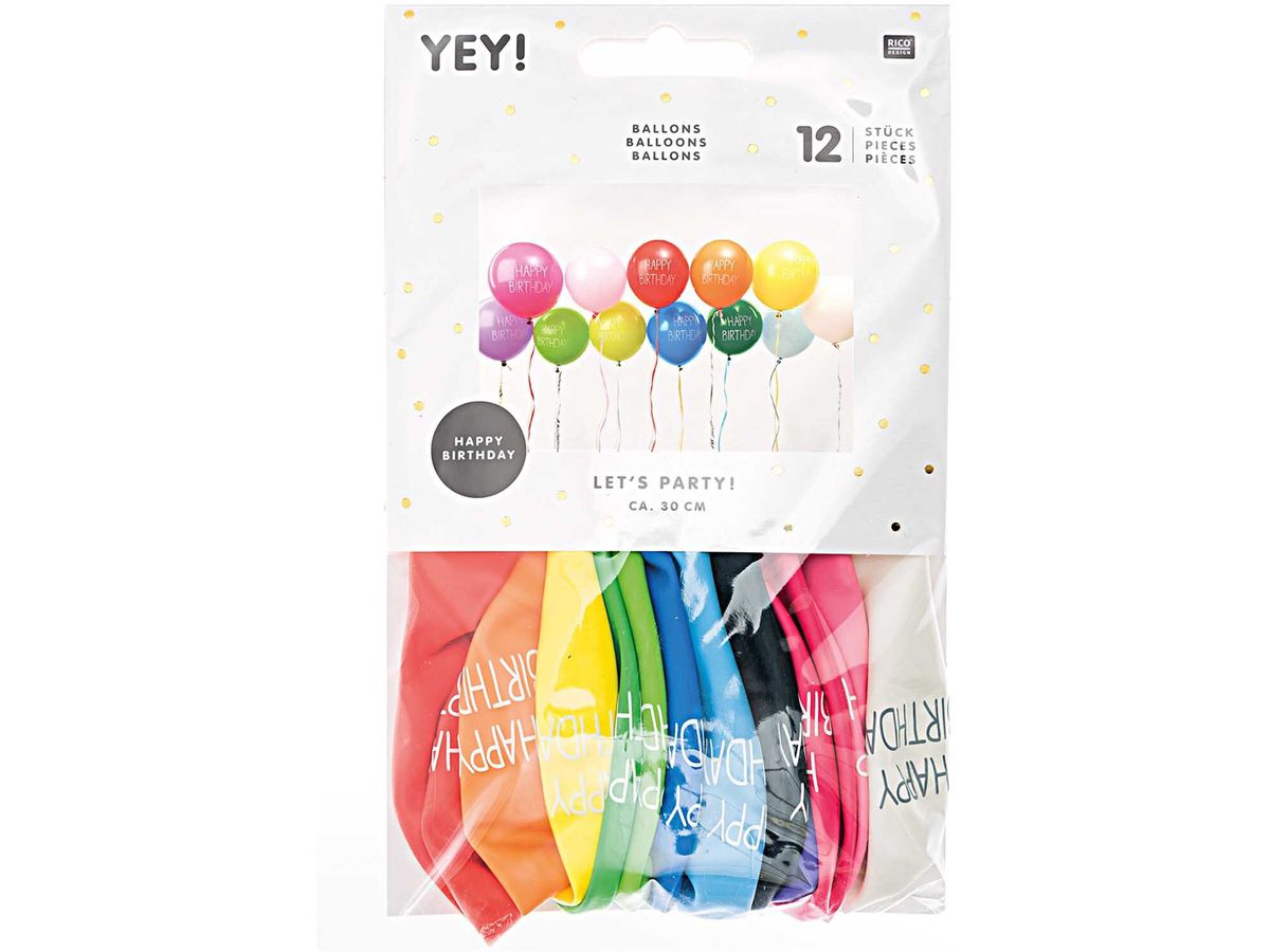 RICO DESIGN Luftballons 30cm 81001.00.15 Happy Birthday (4051271134457)