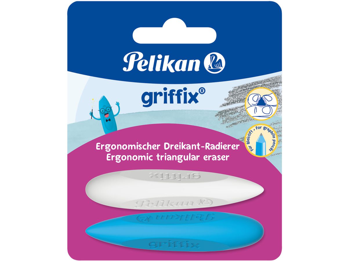 PELIKAN Gomme Griffix 605311 bleu/blanc 2 pièces (4012700605313)