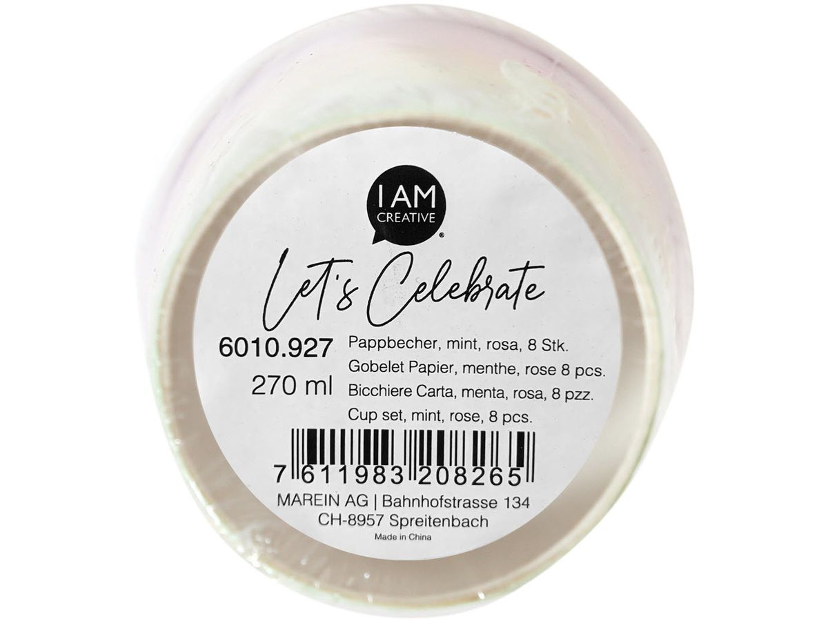I AM CREATIVE Pappbecher, mint, rosa 6010.927 8 Stück (7611983208265)