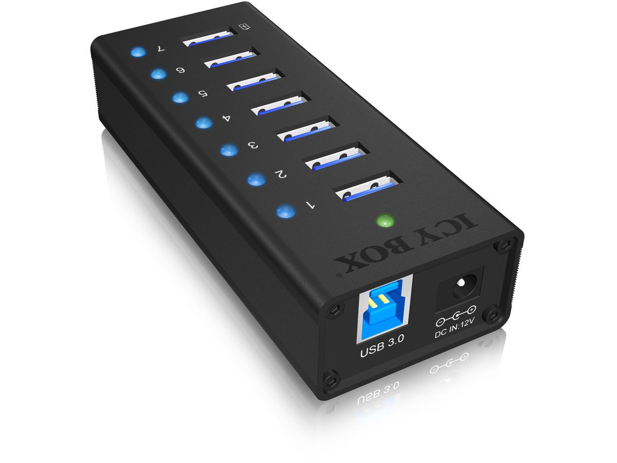ICY BOX 7 Port Hub USB 3.0 IB-AC618 robust alluminium black (4250078160182)
