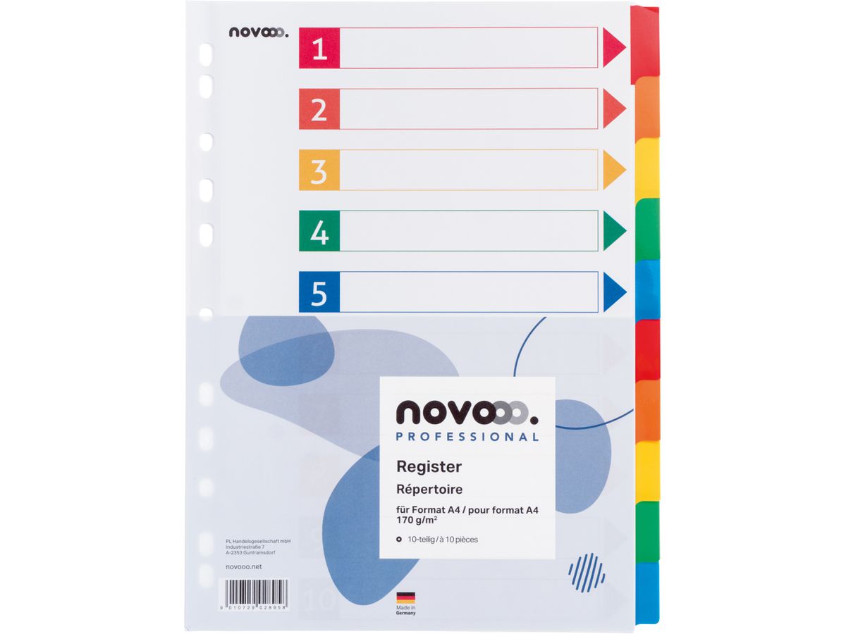 NOVOOO Registro cartone A4 40620 bianco 10 pzi. schede colorato (9010729028958)