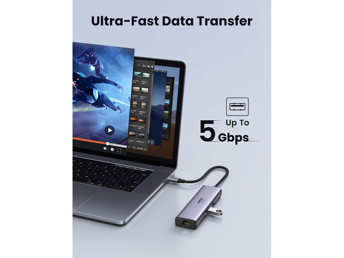 UGREEN Multifunction Adapter USB-C 60515 Ethernet Interface (6957303865154)