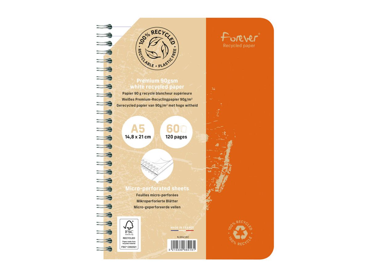 CLAIREFONTAINE Taccuino spirale FOREVER A5 68416C foderato, assortito 60 f. (3210330684161)