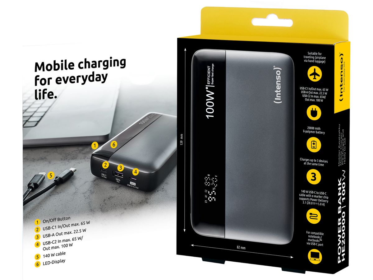 INTENSO Powerbank 100W HE20000 7350050 20000mAh grey-black (4034303035311)