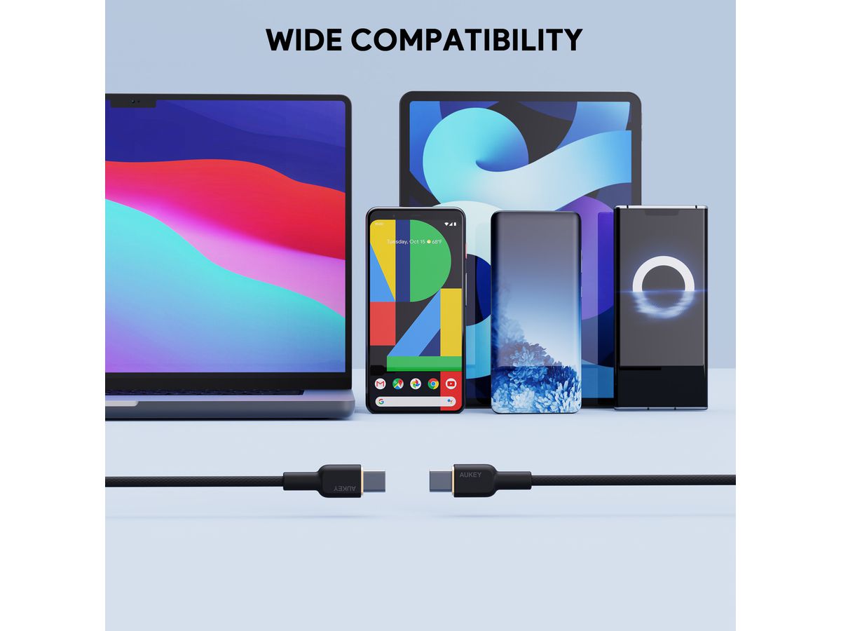 AUKEY Cable USB-C-to-C KevlarCore CB-NCC1 BK Nylon Braided,1.0m,60W, Bl. (0689323785360)