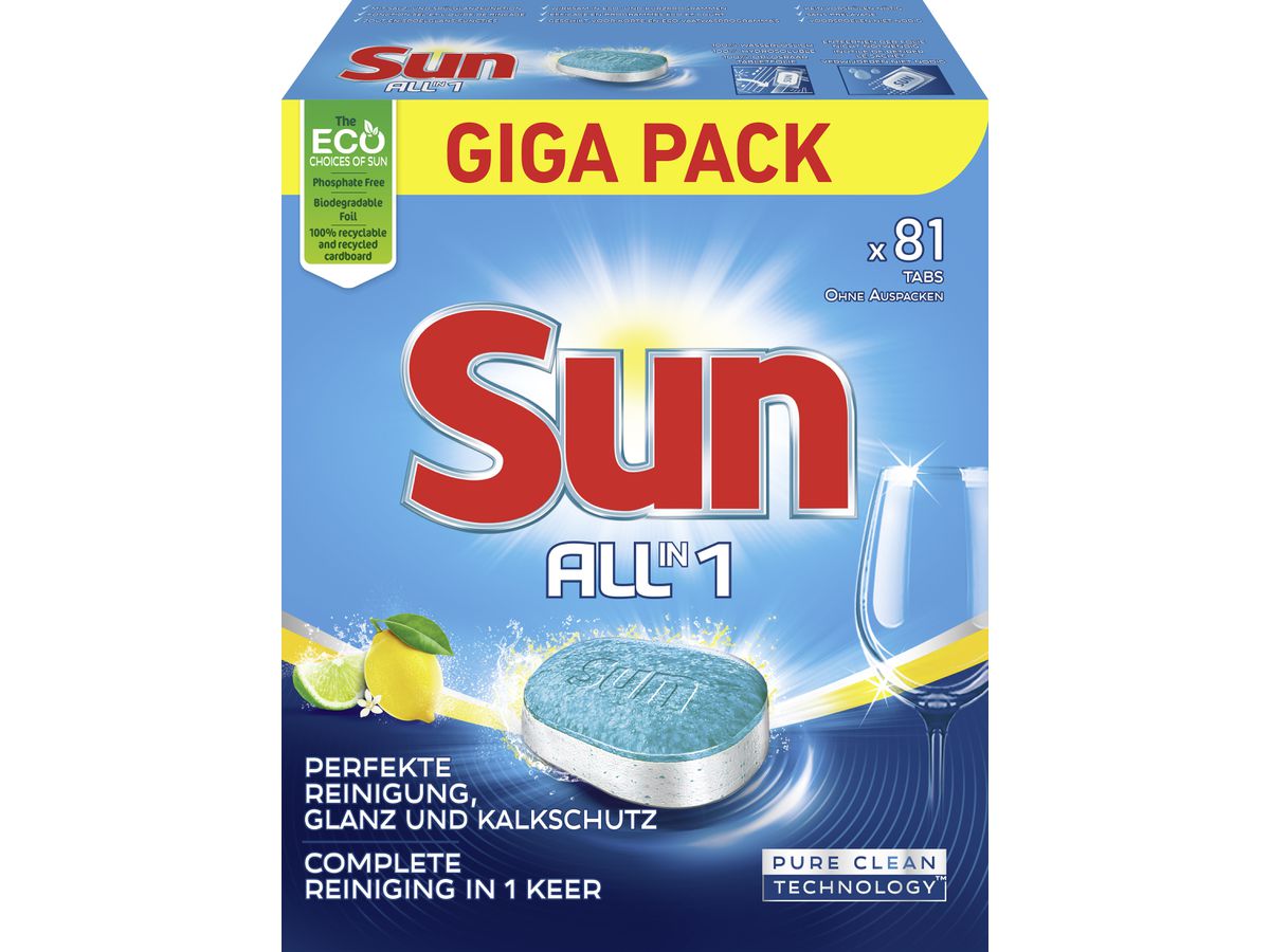 SUN Geschirrspül-Tabs 81 Tabs 68546279 All in 1, Complete Lemon (8710847887161)