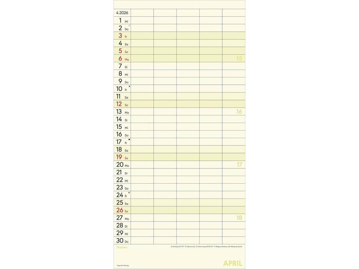 ALPHA EDITION Superplaner L 2026 160319 1M/1S DE 5 Spalten 22x45cm (4069095003194)