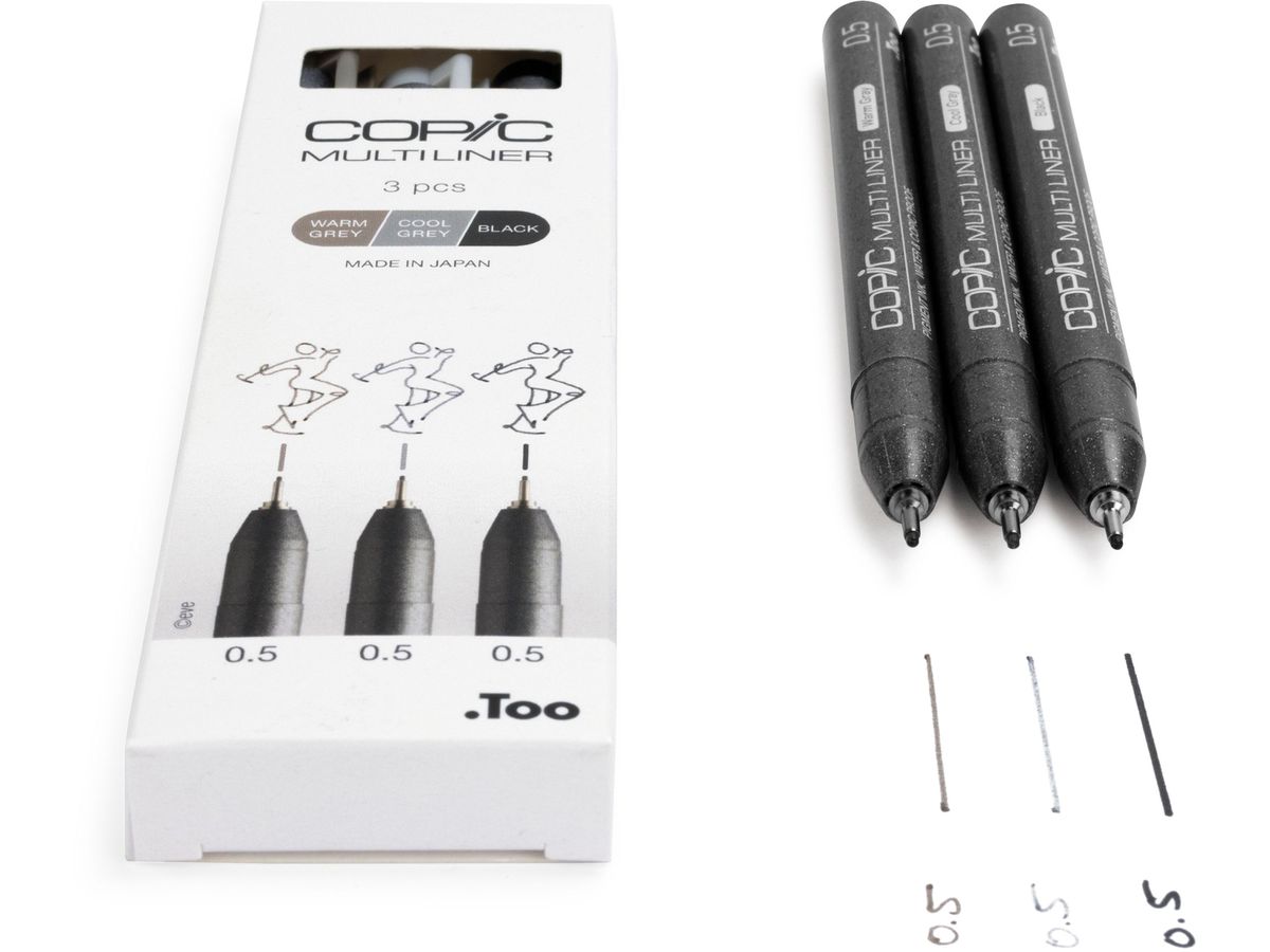 COPIC Multiliner 22075633 griggio, nero 3 pezzi (4013695266060)