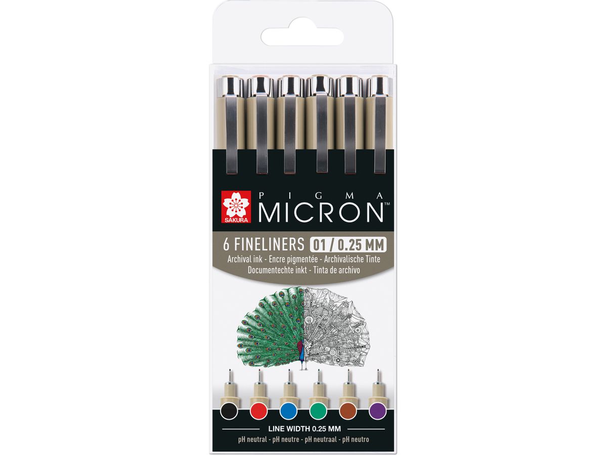 SAKURA Pigma Micron 01 Set 0.25mm POXSDK016 Basic Farben 6 Stück (8712079421748)