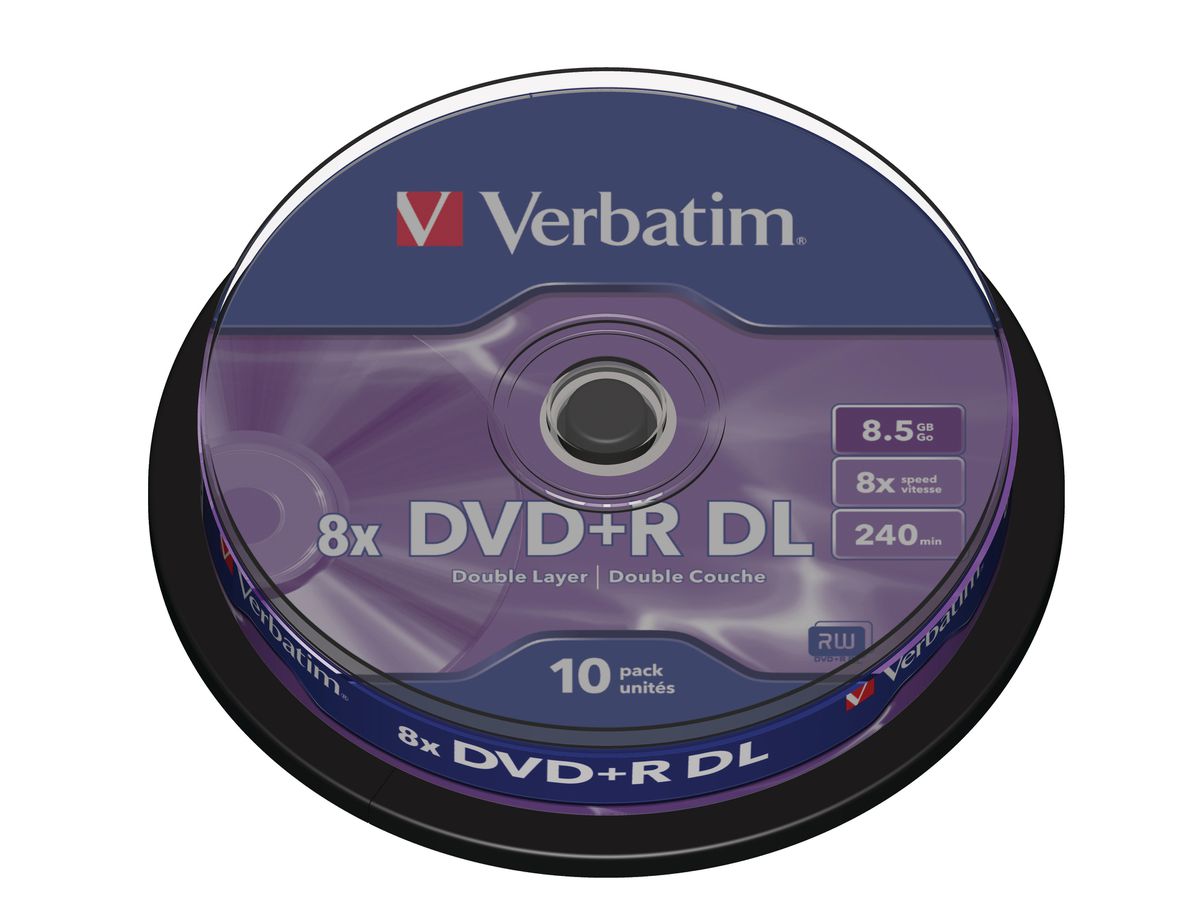 VERBATIM DVD+R Spindle 8.5GB 43666 8x DL Matt Silver 10 Pcs (0023942436669)