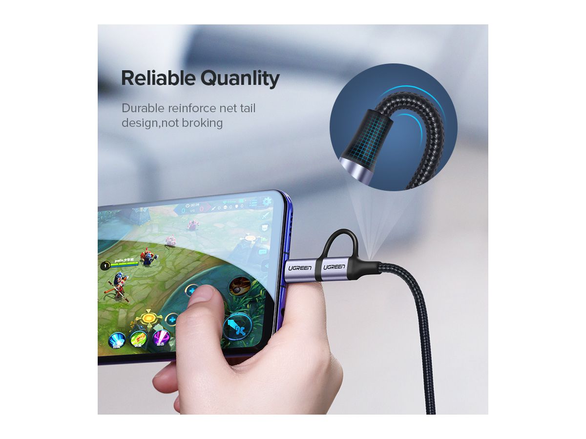 UGREEN Cable USB-A-MicroUSB+USB-C 30875 1m, Black (6957303838752)