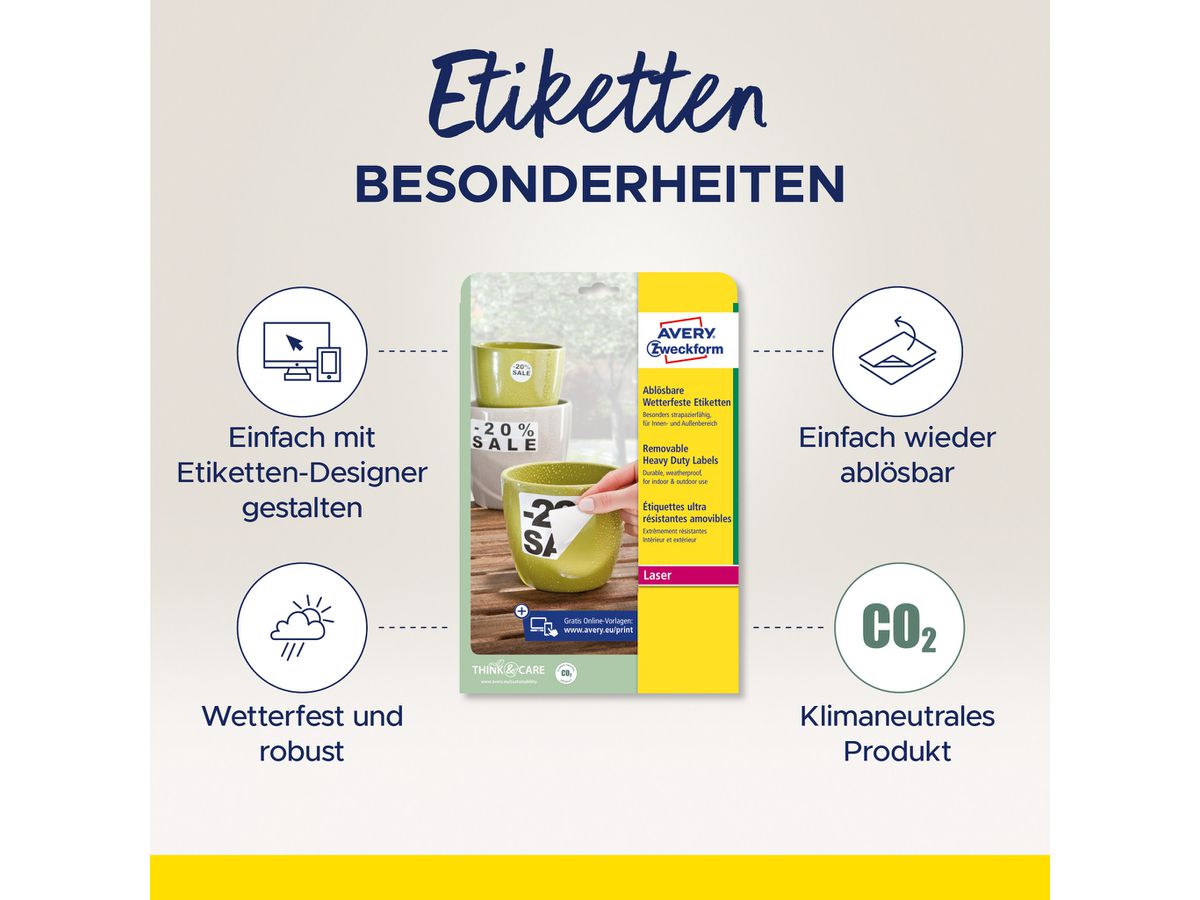 AVERY ZWECKFORM Etiketten Laser 99,1x67.7mm L4715REV2 weiss, non-perm. 20 Blatt (4004182067505)
