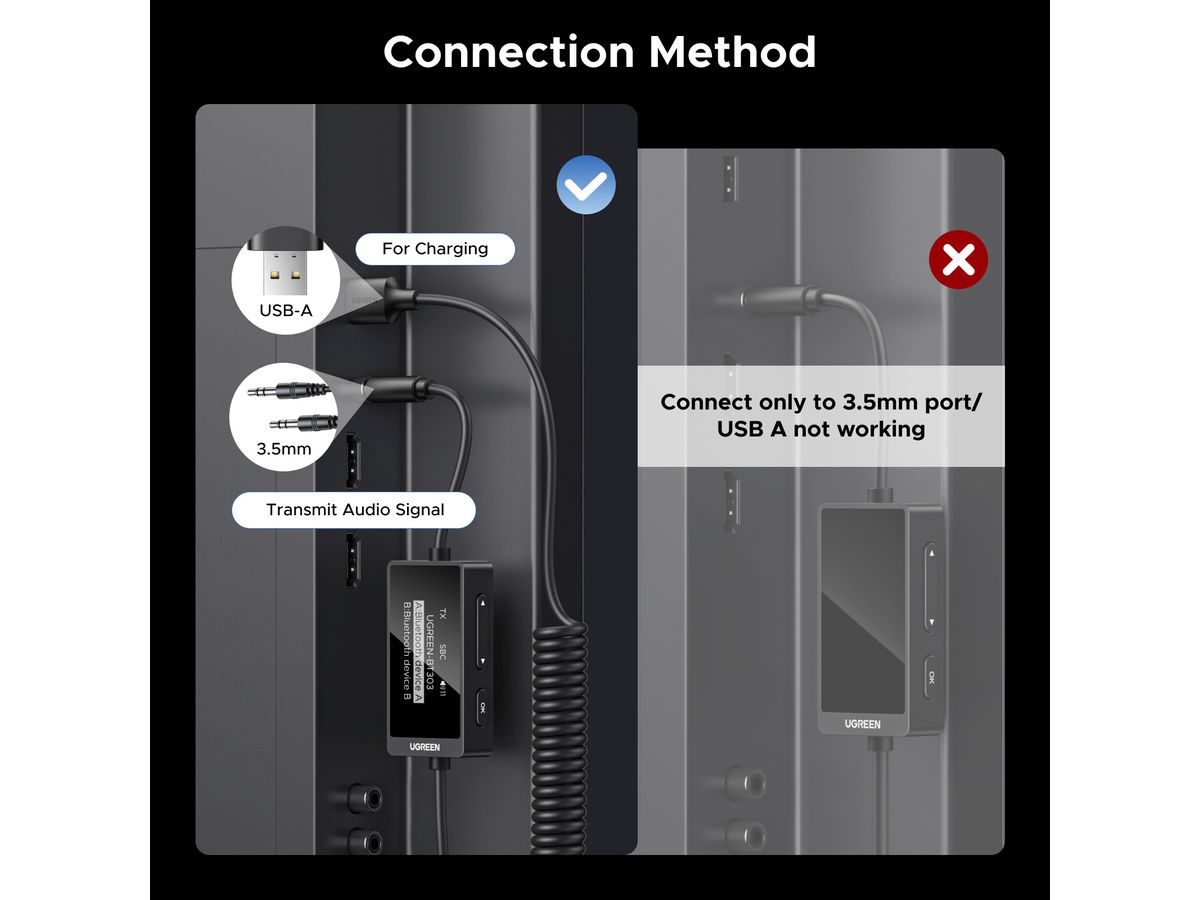 UGREEN Audio Receiver & Transmitter 45236 Bluetooth, Black (6941876242368)
