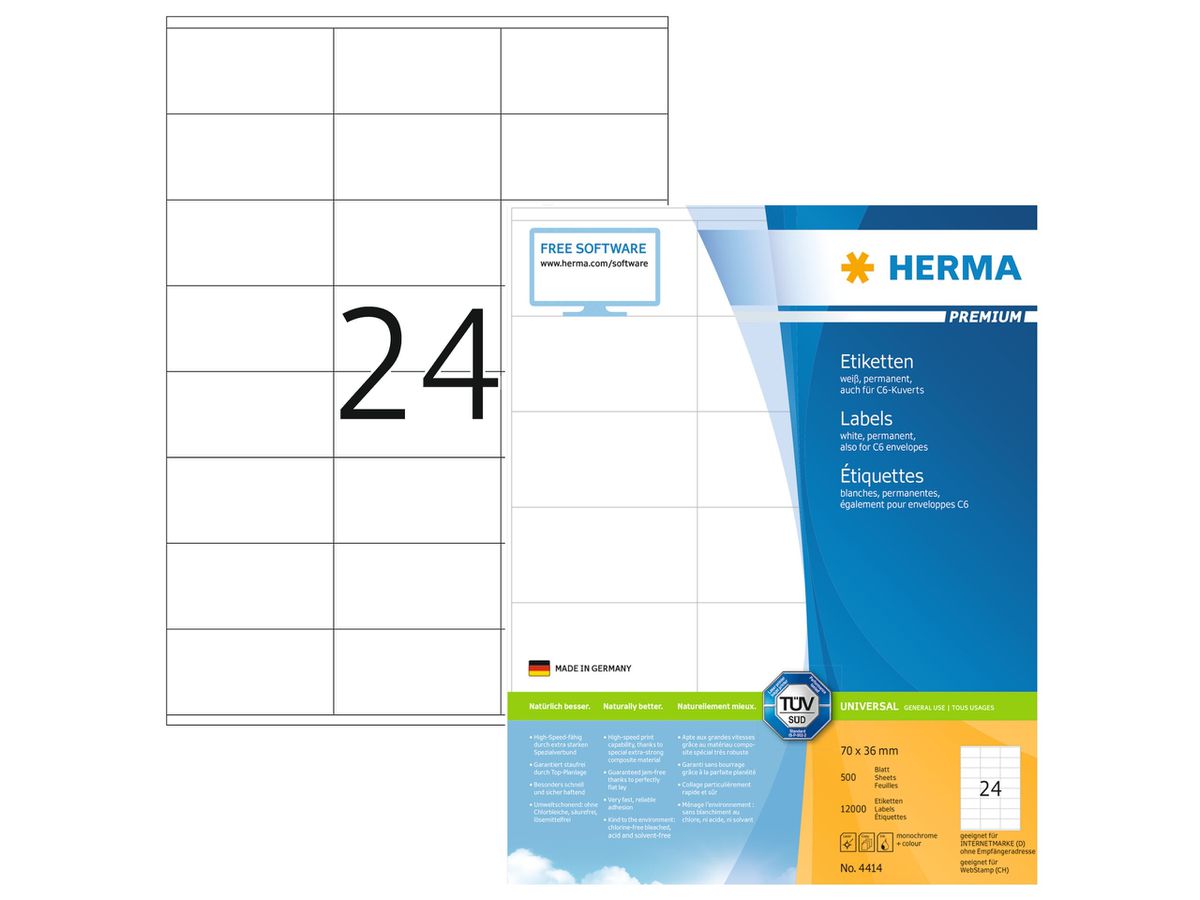 HERMA Etiketten 4414 4414 70x36mm 12'000Stk. 500 Blatt (4008705044141)