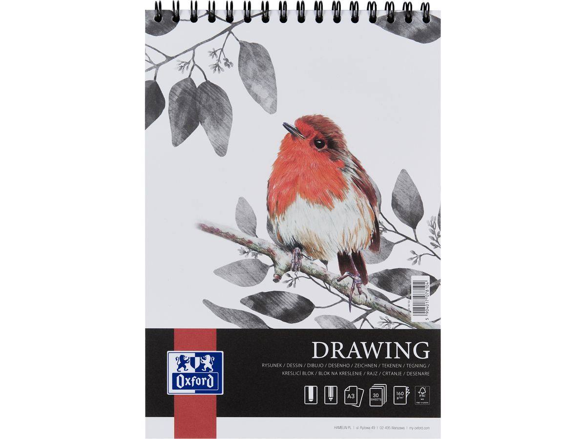 OXFORD Art Blocco disegno spirale A3 400166173 in bianco, 160g 30 fogli (5904017078142)