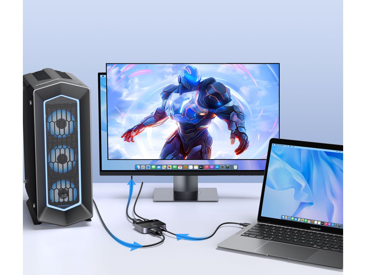 UGREEN Switch 2 In 1 Out 65878 DisplayPort+USB-C, Grey,BB (6941876268788)