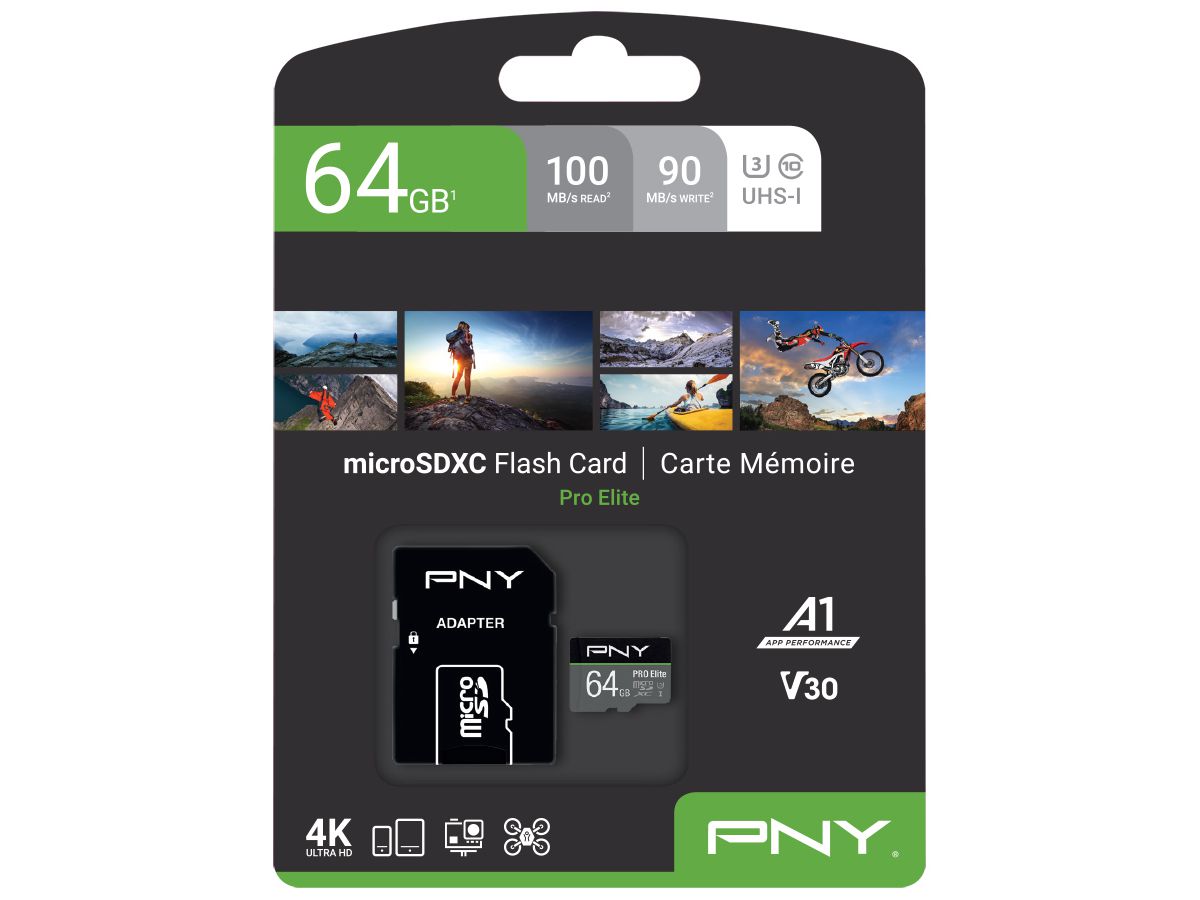 PNY micro-SDXC Pro Elite 64GB P-SDU64GV31100PRO-GE UHS-I U3 A1 & adapter (0751492625744)