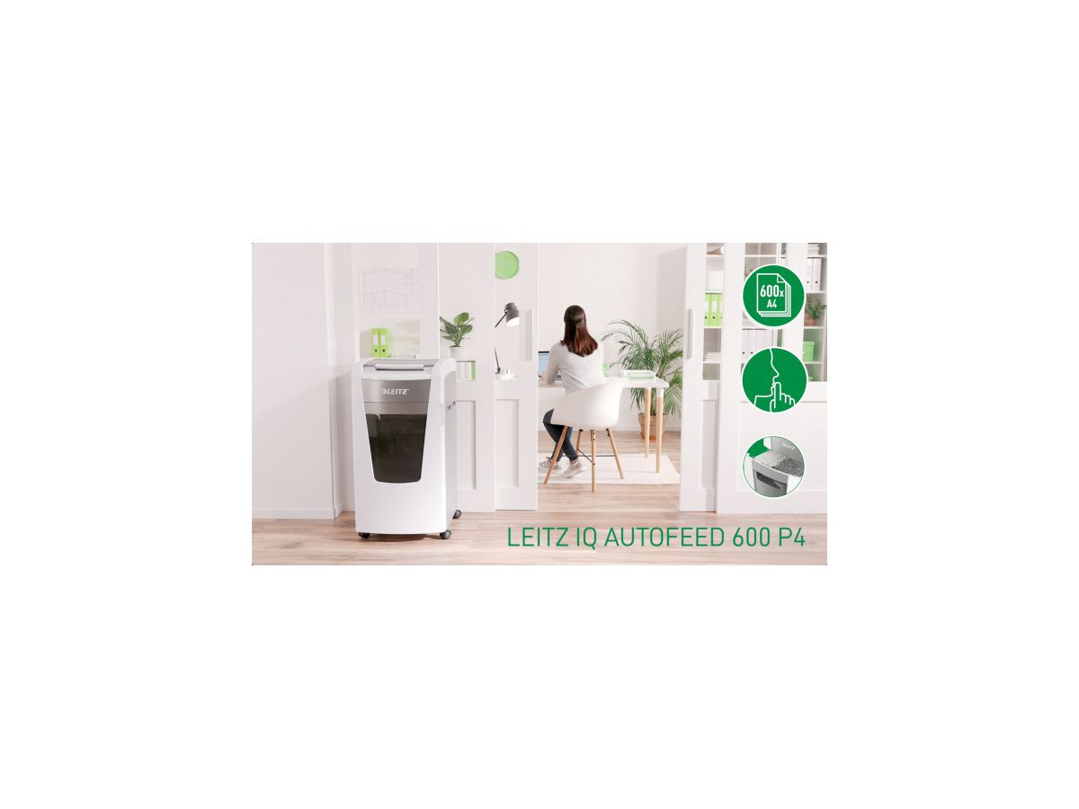 LEITZ Destructeur documents IQ AF 8017-20-00 Office Pro 600, P-4, 110lt (4002432126453)