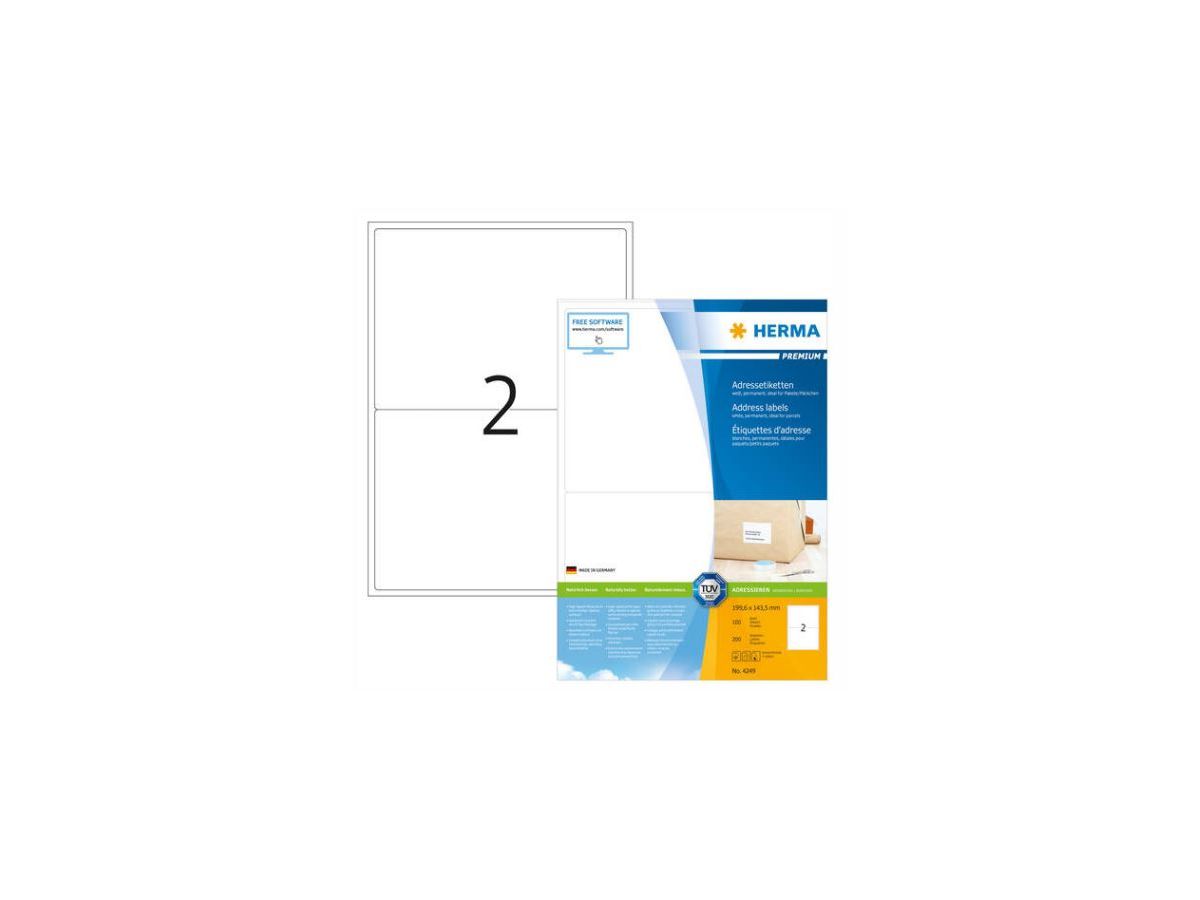 HERMA Adressetiketten 199.6x143.5mm 4249 Premium ws, matt 200St./100Bl. (4008705042499)
