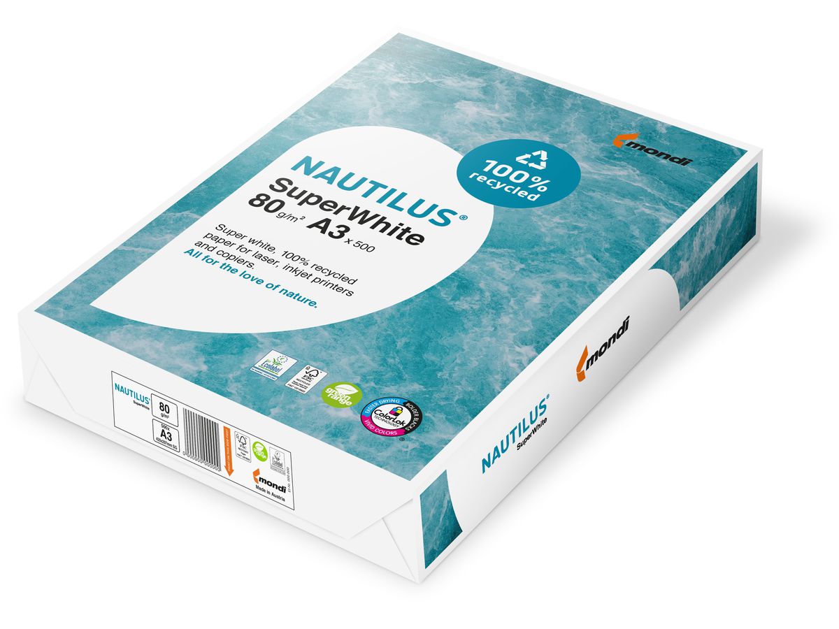NAUTILUS SUPER WHITE Papier à copier A3 88043658 80g, recycling 500 feuilles (9003974433974)