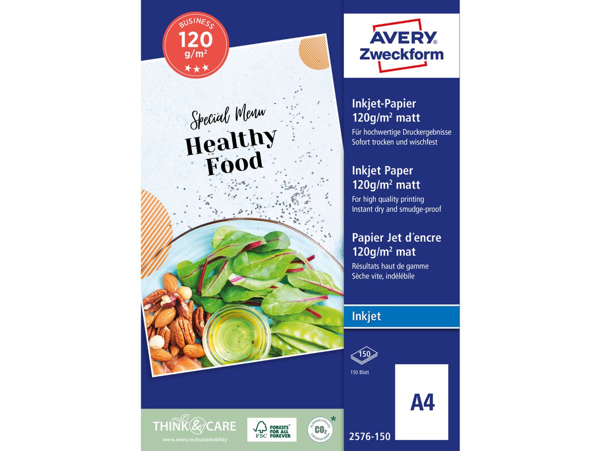AVERY ZWECKFORM InkJet Paper A4 2576-150 120g, bianco 150 fogli (4004182410028)