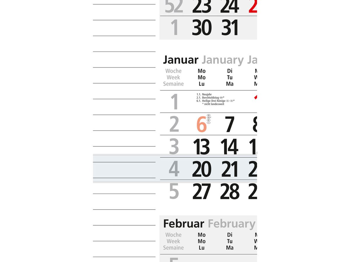 BÜHNER Calendrier de 3 mois 2026 M3KPNBL-R-FS ML 30x56cm (4260256370302)