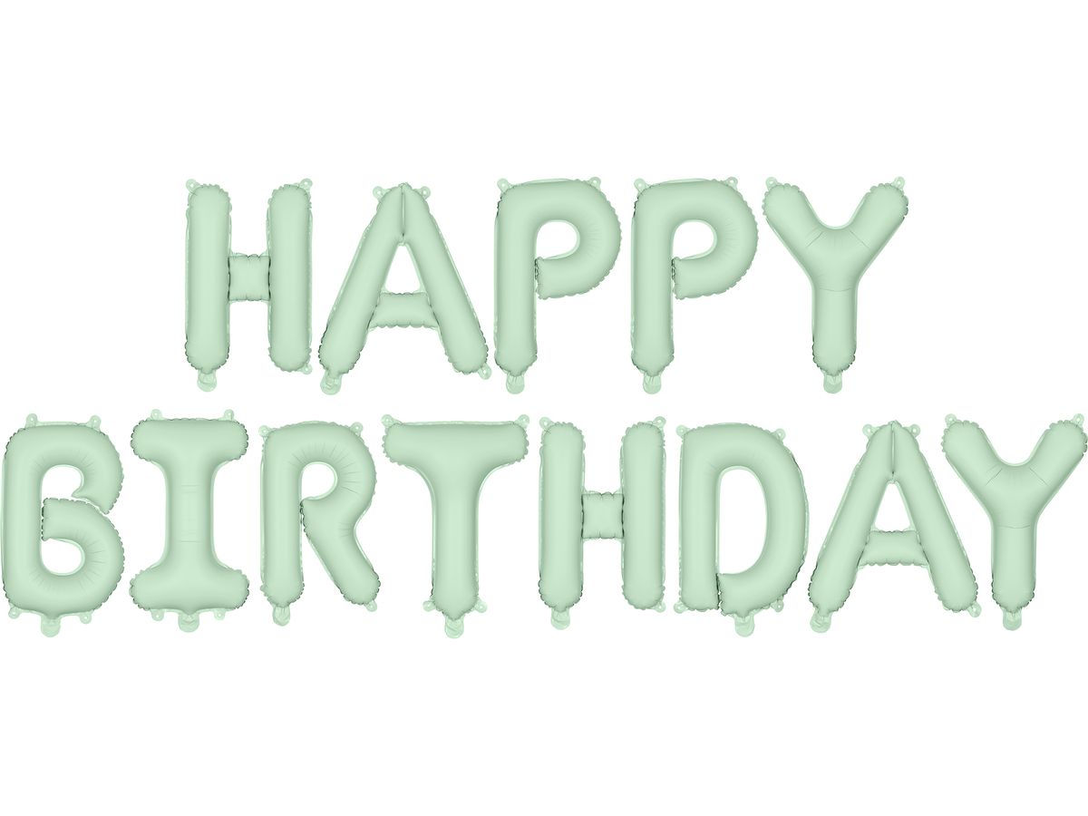 PARTYDECO Ballon en plastique 340x35cm FB6T-012 Happy Birthday vert clair (5904555052734)