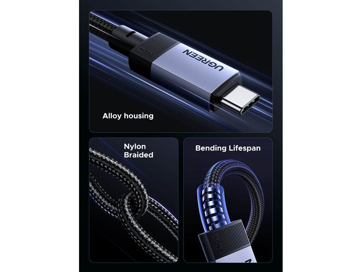 UGREEN Cable USB-C-C 5A,Max,4.0 Gen3 65175 240W,PD 3.1,40Gbps,1m (6941876261758)