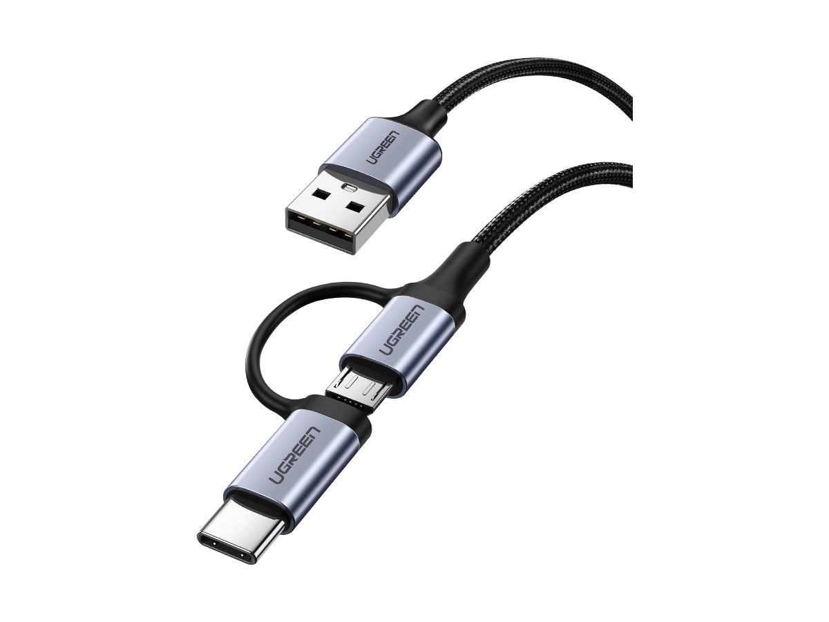 UGREEN Cable USB-A-MicroUSB+USB-C 30875 1m, Black (6957303838752)