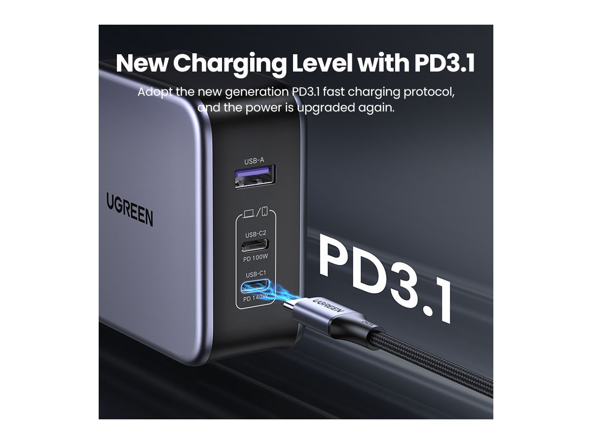 UGREEN USB Wallcharger Nexode 140W 90549 Bundle,GaN,USB-A+C,1.5m Cable (6957303895496)