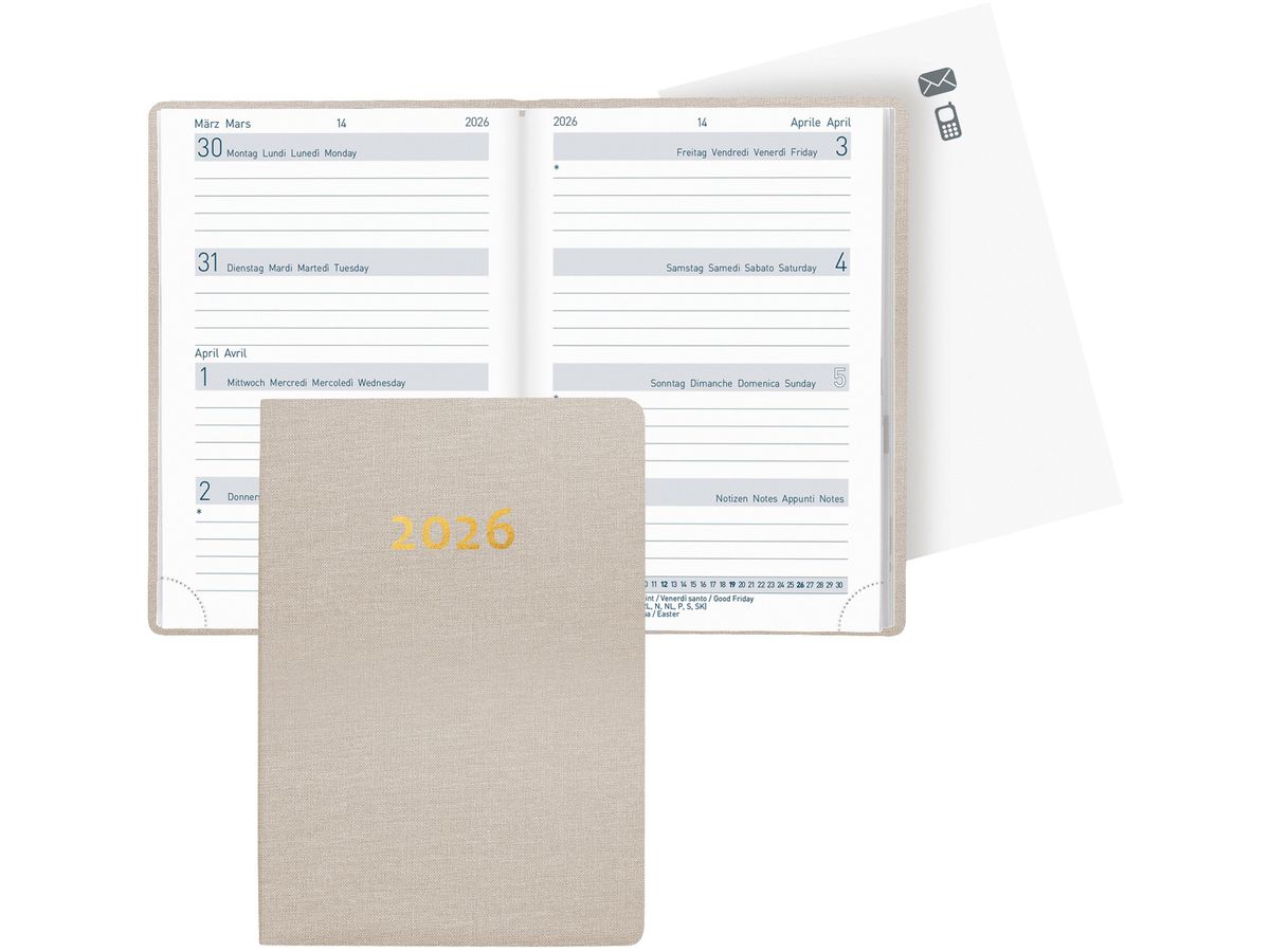 BIELLA Agenda Mittelformat 2026 822301100026U 1S/2P beige ML 7.6x11cm (7611365524969)
