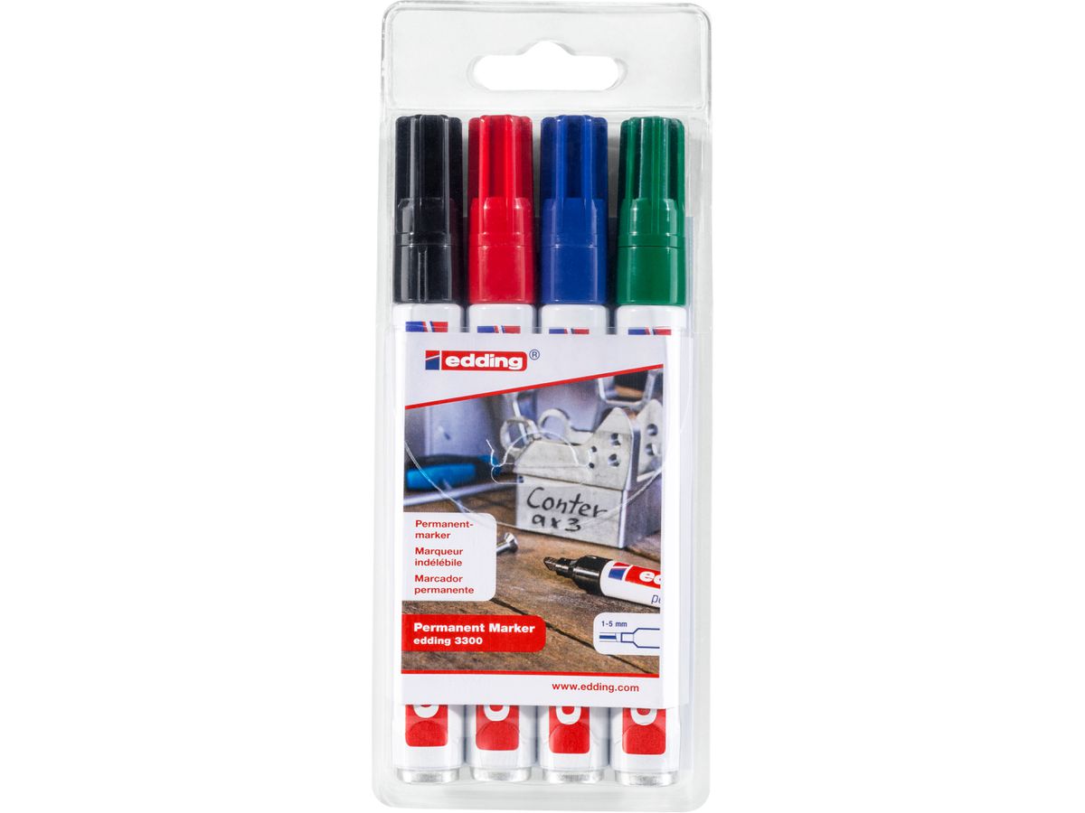EDDING Permanent Marker 3300 1-5mm 3300-E4 schwarz,rot,blau,grün 4 Stk. (4004764789924)