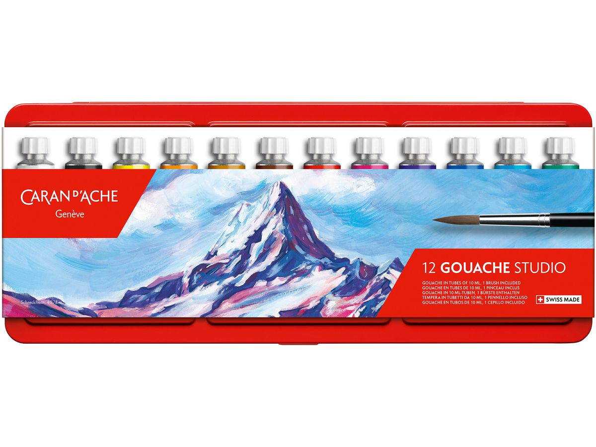 CARAN D'ACHE Deckfarbe Gouache 2001.312 12 Tuben Metallbox, Pinsel (7630002306157)