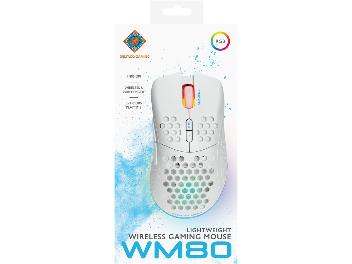 DELTACO Lightweight Gaming Mouse,RGB GAM-120-W Wireless, White, WM80 (7333048050618)