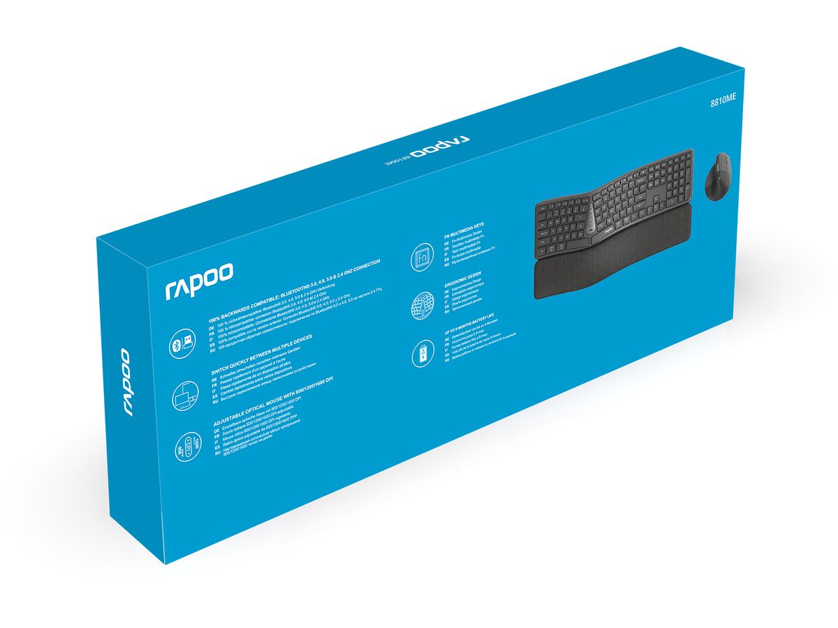 RAPOO 8810M Ergonomic Deskset 13115 Wireless, Grey (6940056131157)