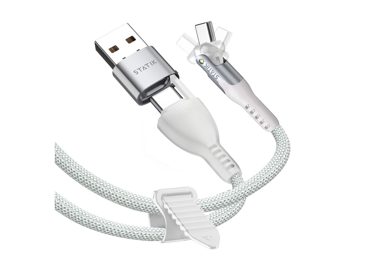 STATIK PowerPivot Pro Nylon Braided PUP-0455-6FT-CC-WHT USB-C to C, 2m,100W White (0810024057696)