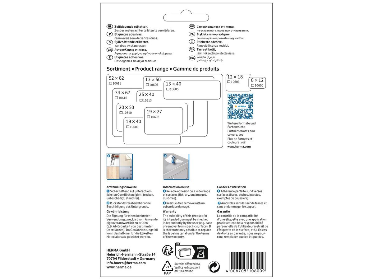 HERMA Etichette Staccabili 8×12mm 10600 bianco, non perm. 3840 pezzi (4008705106009)