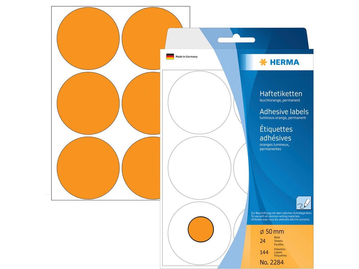 HERMA Etiketten rund 50mm 2284 orange 144 Stück (4008705022842)