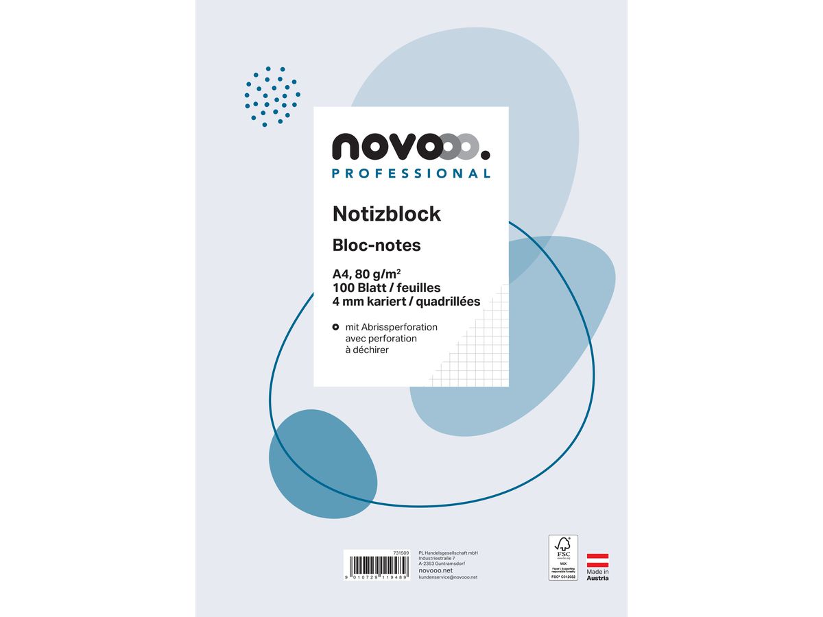 NOVOOO Carnet de notes blanc A4 731509 quadrillé 4mm, 80g 100 flls. (9010729119489)