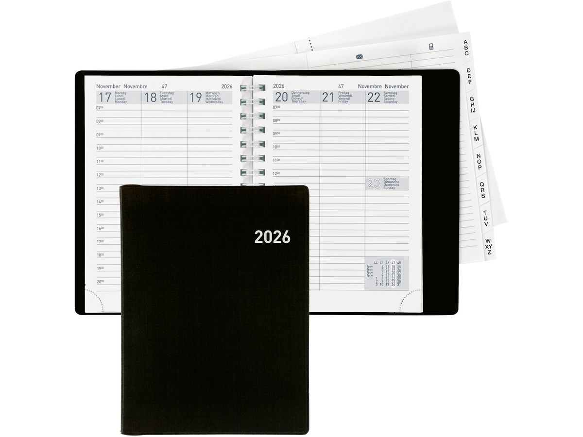 BIELLA Agenda Rex Wire-O 2026 825773020026U 1S/2P noir ML 10.1x14.2cm (7611365525973)