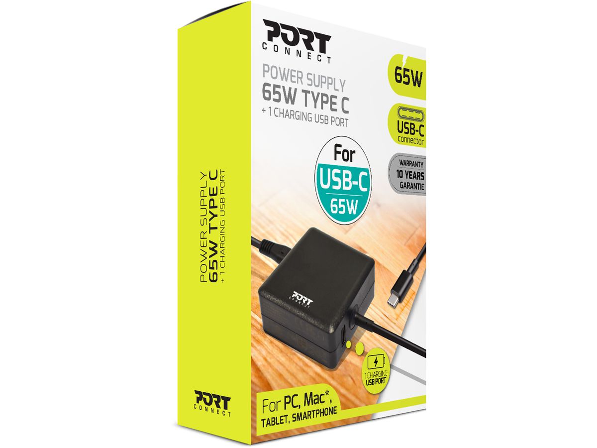 PORT PowerSupply 65W-Type-C EU 900097 black,& 1 charging USB Port (3567049000974)