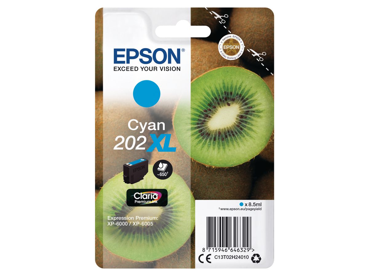 EPSON Tintenpatrone 202XL cyan T02H240 XP-6000/6005 650 Seiten (8715946646329)