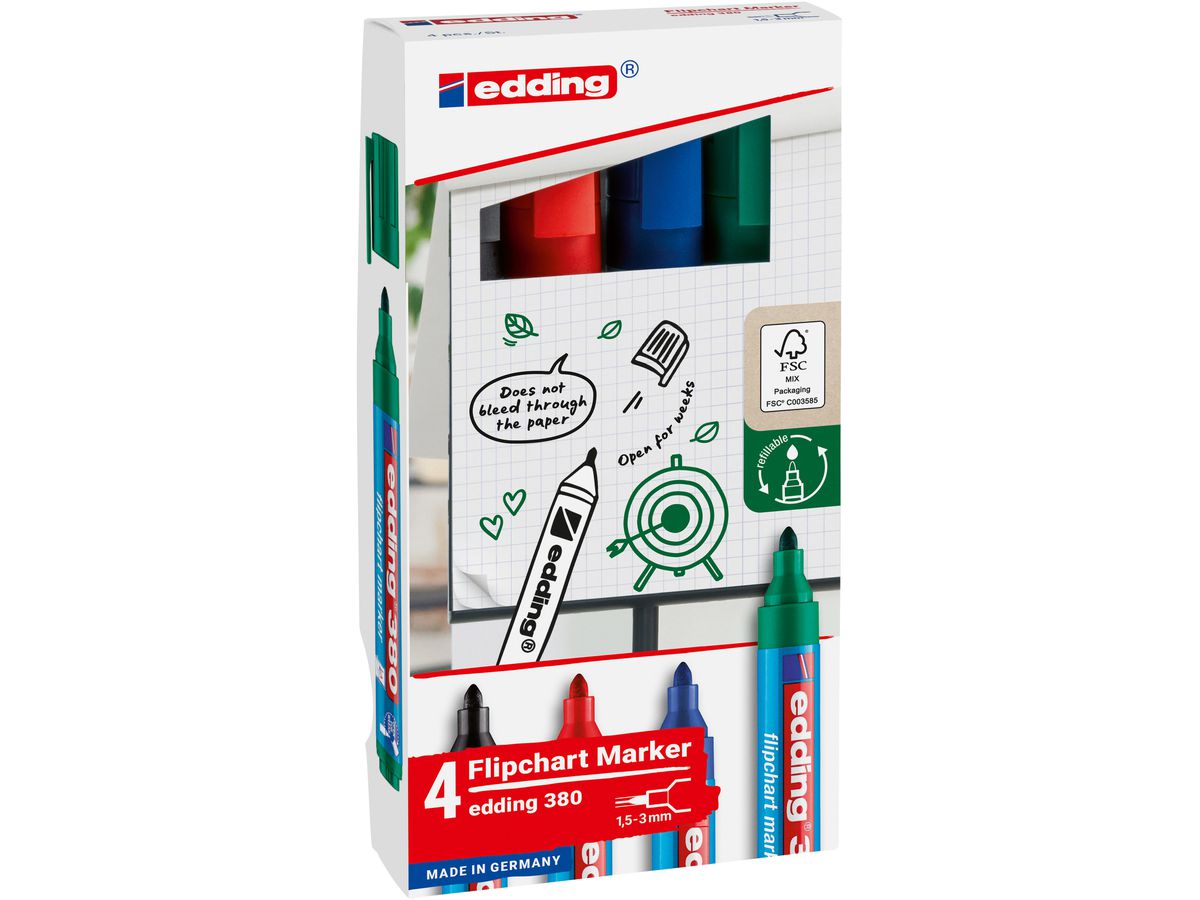 EDDING Flipchart Marker 380 1.5-3mm 380-E4 4 colori (4057305072429)