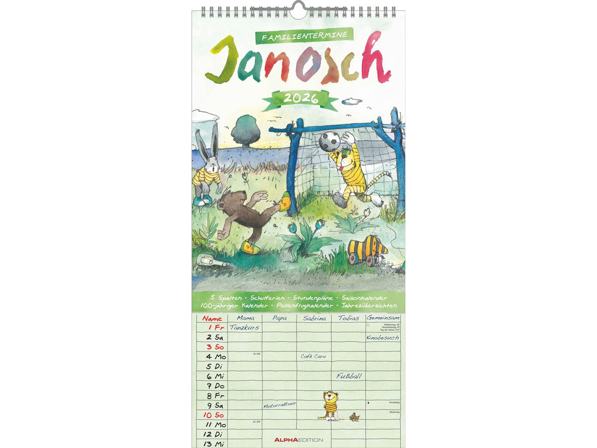 ALPHA EDITION Pianif. familiar Janosch 2026 160585 1M/1P ML 5 colonne 22x45cm (4069095005853)