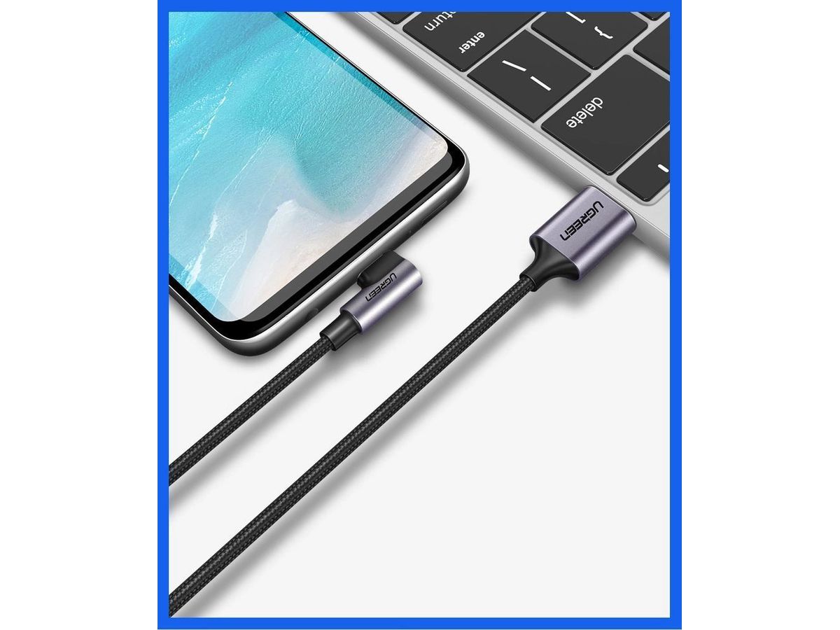 UGREEN USB-A to USB-C Cable 2m 50942 Right Angle, Space Gray (6957303859429)